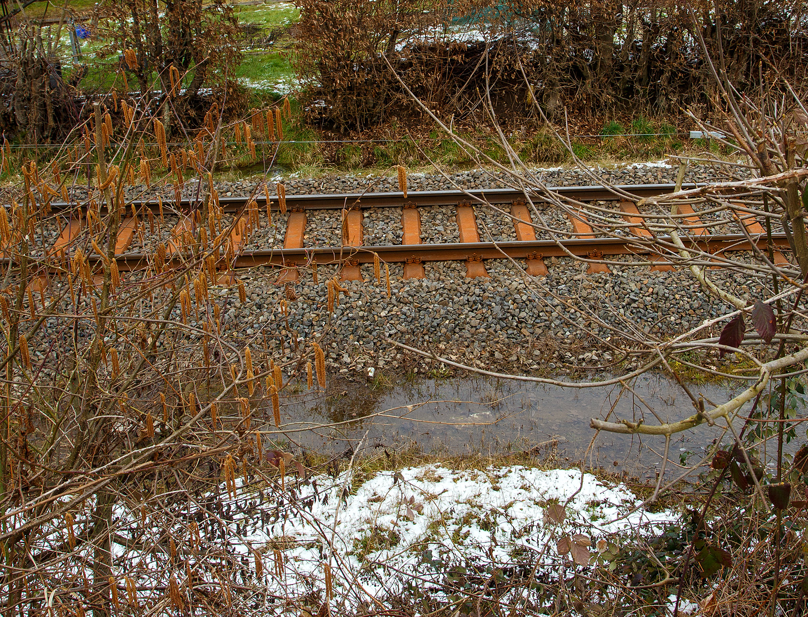 Schlimmer geht immer.....
Totalsperrung der Hellertalbahn (KBS 462 / Strecke 2651)
Nun ist Herdorf Bahntechnisch zur Insel geworden. 
Es gibt seit dem 10.03.23 eine Gleisuntersplung auf der Strecke 2651 bei km 91,0, so ist vorerst auch kein Gterverkehr von Haiger nach Herdorf mglich. Da die Strecke Betzdorf – Herdorf, bereits wegen dem Felsstutz  am 23.12.2022, seitdem gesperrt ist Herdorf nun Bahntechnisch ganz abgeschnitten. 

Auf dem Bild sieht man gut das sich das Wasser seinen Weg unter dem Gleis hindurch auf die andere Seite gesucht hat. Optisch konnte ich aber keinen groen Schaden am Gleisbett selbst sehen, aber wenn so viel Wasser hindurch gelaufen ist wird es wohl weich sein. 