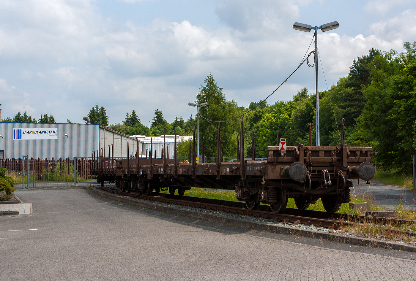 Zwei vierachsiger Drehgestellflachwagen mit Rungen, Stirnwandklappen und klappbaren Ladeschwellen, jedoch ohne Seitenwandklappen, hinten der 31 80 3907 116-8 D-DB und davor 31 80 3909 284-4 D-DB, beide der Gattung Rs 684 der DB Cargo AG, abgestellt am 13 Juli 2013 vor dem Werkstor der Saar Blankstahl in Burbach/Siegerland. 	

Diese Wagen wurden in den 1970er-Jahren gebaut.  Mit einer Ladelänge von 18,50 m dienen diese Wagen zur Beförderung von schweren, langen Erzeugnissen der Eisen- und Stahlindustrie und Fertigbauteilen, Holz, Halbzeug, Fahrzeugen u.a.m. Für diese Transporte bieten wir Wagen in verschiedenen Ausstattungen an.

Der Wagen dient mit aufgeklappten Ladeschwellen zur Beförderung von schweren Walzprofilen und anderen sperrigen und schweren Gütern. Mit eingeklappten Ladeschwellen, also mit ebener Ladefläche, eignet er sich auch für die Beförderung schwerer Kettenfahrzeuge.

Vor den umlegbaren Stirnwandklappen sind je zwei absenkbare Rungen angeordnet. Der Wagen kann mit umgelegten Stirnwandklappen und abgesenkten Rungen gefahren werden. Die Höhe der umgelegten Stirnwandklappen über FO beträgt 38 mm. An jeder Längsseite des Wagens sind 8 Drehrungen angeordnet.

Der Fußboden besteht aus Kiefernbohlen mit den Abmessungen 70 x 180 mm. Er kann eine Radlast von 5,0 t aufnehmen. Im Fußboden sind 8 geteilte Ladeschwellen eingebaut. An einem Teil der Wagen ist in einem Drehgestell eine vom Boden aus bedienbarer Feststellbremse eingebaut. Die Wagen haben eine Klotzbremse mit stufenlos, selbsttätiger Lastabbremsung. Die Bremskraft wird für jedes Drehgestell einzeln gesteuert. In jedem Drehgestell befindet sich ein Wiegeventil WM 10 und ein Doppelbremszylinder. Das Steuerventil ist im Wagenuntergestell angeordnet.

TECHNISCHE DATEN:
Erstes Baujahr der z. Z. ältesten Wagen: 1968
Spurweite: 1.435 mm (Normalspur)
Anzahl der Achsen: 4 in 2 Drehgestellen
Länge über Puffer: 19.900 mm
Drehzapfenabstand: 14.860 mm
Achsabstand in den Drehgestellen: 1.800 mm
Eigengewicht: 25 bis 26 t
Höhe Fußboden über SOK: 1.260 mm
Höhe der Ladeschwelle über FO: 70 mm
Max. Ladelänge: 18.500 mm
Ladefläche: 51,3 m² 
Maximale Ladegewicht: 54 t (ab Streckenklasse C)
Höchstgeschwindigkeit: 100 km/h (beladen) / 120 km/h (leer)
Kleinster befahrbarer Gleisbogenhalbmesser: R 35 m
Bremse: KE-GP-A (LL)
Bremssohle: IB 116
Intern. Verwendungsfähigkeit: RIV
