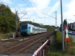 Keolis Eurobahn Triebzug ET 4.05 Bahnübergang Tecklenburger Straße, Velpe, Westerkappeln, 28-09-2018.