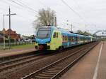 Abellio Westfalenbahn Triebzug ET 410 en ET 411 Gleis 4 Bahnhof Salzbergen 17-04-2025.

Abellio Westfalenbahn treinstel ET 410 en ET 411 spoor 4 station Salzbergen 17-04-2025.