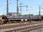 Rbnpss Drehgestell Rungenwagen von CFL Cargo aus Luxemburg mit Nummer 81 82 L-CFLCA 3513 589-9 Gterbahnhof Oberhausen West, Deutschland 11-07-2024.