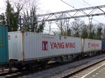 Sggrss Gelenk-Containertragwagen aus Deutschland mit Nummer 37 TEN-RIV 80 D-ERSA 4975 189-2 beladen mit  Yang Ming  container.
