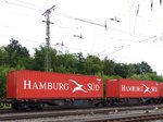 Sggmrss Gelenk-Containertragwagen mit Nummer 31 RIV 80 D-ERR 4961 071-4 Rangierbahnhof Gremberg, Keulen, Duitsland 09-07-2016.