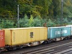 Sggrs Gelenk-Containertragwagen der AAE (Ahaus Alsttter Eisenbahn AG) mit Nummer 31 RIV 80 D-AAEC 4950 415-8 Abzweig Lotharstrasse, Forsthausweg, Duisburg, 20-10-2016.