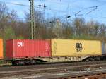 Sgns Drehgestell-Containertragwagen der AAE (Ahaus Alsttter Eisenbahn) mit Nummer 33 RIV 68 D-AAEC 4556 861-5 Rangierbahnhof Kln Gremberg 31-03-2017.