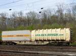 Sgns Drehgestell-Containertragwagen der AAE (Ahaus Alsttter Eisenbahn) mit Nummer 33 RIV 68 D-AAEC 4557 329-2 Rangierbahnhof Kln Gremberg 31-03-2017.