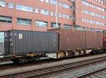 Sgnss AAE Drehgestell-Containertragwagen aus Deutschland der AAE mit Nummer 37 RIV 80 D-AAEC 4552 452-7 Gleis 9 Bahnhof Amersfoort Centraal, Niederlande 12-03-2026.


Sgnss vierassige containerdraagwagen uit Duitsland van de AAE met nummer 37 RIV  ...