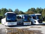 Neoplan Tourliner Vorführwagen und Mercedes Travego von Klute und Scania Touring von Erdmann's-Reisedienst aus Deutschland in Binz.