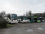 Ayats Atlantis von Mustang Trans aus der Ukraine Karosa C955.1071 von PKS Kamień Pomorski und Mercedes Integro von Emilbus und MAN Niederflurbus 2. Generation und Solaris Urbino 12 von Komunikacja Autobusowa Świnoujście aus Polen in Świnoujście/Swindemünde.