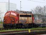 Captrain/RailCargo Litra MY 1122 festgehalten während einer Rangierfahrt im Grenzbahnhof Padborg/DK.