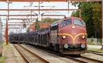 CFL Cargo Litra MY 1146 hat mit einem GEFCO Autotransport-Leerzug Einfahrt in Pattburg.