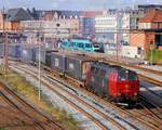 Beginn der Marschbahn-Umleiter-Tour: Gerade angekommen in Esbjerg/DK und schon ein kleiner Knüller, die Anfang 2015 an Svensk Tågkraft verkaufte STAB TMZ 1425(ex DSB MZ 1425, 9286 0021