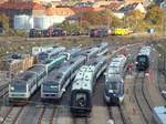 Volles Haus in Aarhus, neben zahlreichen Triebwagen der Reihen MR,MF,MH und Lint sind auch die beiden MY's 1135 und 1159 die MZ 1456 der Eurailscout UFM 120 sowie einem Trolje(vergleichbar mit SKL) in