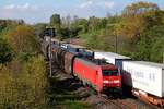 DB EG 3104 mit Schiebewandwagenzug bei der Ausfahrt aus Flensburg-Weiche 09.05.2020