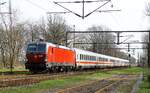 DSB EB 3218 vor EC 394 nach Kopenhagen bei der Einfahrt in den Grenzbahnhof Pattburg/Padborg, 26.03.2024