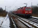 Am 5.2.14 schiebt 143 291 einen RB nach Sangerhausen, sie verlsst gerade Smmerda.