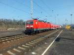 143 293 fhrt am 11.3.14 mit einem RE nach Nordhausen in Sangerhausen ein.