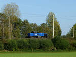 RWE-Lok 489, eine MaK G1206, auf der Nord-Süd-Strecke von RWE bei Niederaußem, 14.10.2019.