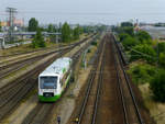 VT 108 der STB rangiert sich selber durch den Nordkopf in Erfurt-Ost, 9.8.18.