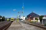   Der Bahnhof Usingen an km 17,7 der Taunusbahn (KBS 637) am 11.08.2014.