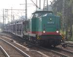 204 237-2 mit leeren Autowagen von Cuxhaven nach Leipzig bei der Ausfahrt in Hamburg-Harburg.03.09.2011