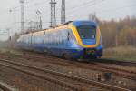 X60(62001) NorrTag als berfhrung von Salzgitter nach Schweden bei der Einfahrt im Bahnhof Rostock-Dierkow.08.11.2011