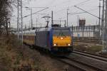 146 522-8 D-OLA mit InterConnex 68904 von Warnemnde nach Leipzig Hbf kurz nach der Ausfahrt im Rostocker Hbf.08.12.2011