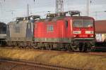 RBH109(143 936-39+RBH 110(143 084-2)abgestellt im Bahnhof Rostock-Dierkow.21.12.2011