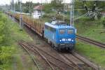 140 038-0 mit Leerzug von Stendal-Niedergrne bei der Einfahrt im Bahnhof Rostock-Bramow.12.05.2012