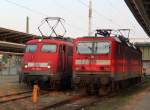 115 350-1 und 143 889-4 abgestellt im Rostocker Hbf.17.08.2012