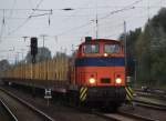 Die V60 vom Rostocker Fracht und Fischereihafen war am Morgen mit dem Leerzug von Stendal-Niedergrne im Bahnhof Rostock-Bramow beschftigt.16.09.2012  