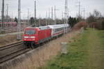 101 123-0 mit IC 2213(Binz-Stuttgart)bei der Ausfahrt im Rostocker Hbf 01.03.2019