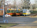 Abgestellte Straßenbahn im Straßenbahndepot in Gotha am 01.März 2023.