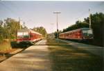 Zugkreuzung in Prora.Whrend der linke 628 von Bergen nach Binz fuhr,fuhr der rechte 628 von Binz nach Bergen.