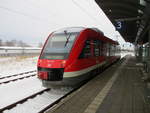 Auf Anschlußreisende nach Barth wartete der 640 018,am 01.Februar 2021,in Velgast.