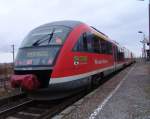 RB 17963 von Stendal Richtung Rathenow kurz nach der Ankunft im Bahnhof Schnhausen/Elbe.(15.01.2011)