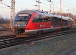 642 052 als RB 12(RB 13228)von Graal-Mritz nach Rostock Hbf bei der Einfahrt im Rostocker Hbf.28.01.2017