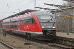 642 550 als RB11(Tessin-Wismar)bei der Ausfahrt im Rostocker Hbf.17.02.2017