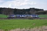 Der Alstom Coradia LINT 41 (VT226) der BRB auf der Paartalstrecke (KBS983) zischen Sulzbach und Unterschneitbach in Richtung Ingolstadt, am 12.04.2015