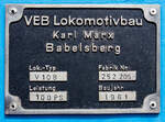 Fabrikschild der normalspurigen LKM Industrie-Diesellok vom Typ LKM V10B vom Eisenbahn- und Heimatmuseum Erkrath-Hochdahl e.V.