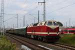 119 158-4 mit Sonderzug 20325 von Warnemnde nach Berlin-Schneweide Pbf bei der Ausfahrt im Rostocker Hbf.08.08.2015