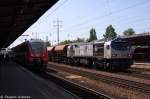 250 007-2 ITL Eisenbahngesellschaft mbH mit einem Facs Ganzzug in Berlin-Schnefeld Flughafen und fuhr in Richtung Grnauer Kreuz weiter.