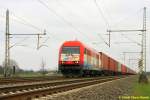 EVB 420 12 mit Containerzug in Dedensen-Gümmer am 08.04.2015 auf dem Weg Richtung Wunstorf