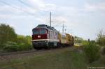 232 223-8 DGT - Deutsche Gleis- und Tiefbau GmbH mit einem Bahnbau Gruppe Bauzug in Stendal und fuhr in Richtung Salzwedel weiter.