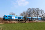 PRESS - 253 015-8 ist am 11.04.2018 auf der EVB Strecke Zeven-Tostedt im Bauzugdienst tätig. Aufgenommen in Tostedt - West.