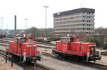 363 809-5 und 362 892-2 am 03.04.2016 während ihrer Wochenendruhe in Seevetal - Maschen Rangierbahnhof.