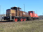 Am llager im Rostocker berseehafen standen,am 24.Februar 2019,in der Sonne,die HSL 362 798 und 363 121