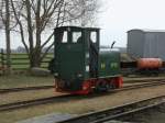 Die kleine MPSB(Abkrzung fr Mecklenburg-Vorpommern-Schmalspurbahn)Lok Nr.34 unterwegs,am 13.April 2013,auf 600mm Spurweite,in Schwichtenberg.