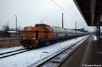 Lok 60 (293 060-0) ex DR (110 890-1) ArcelorMittal Eisenhttenstadt GmbH mit einem Kesselzug in Rathenow in Richtung Wustermark unterwegs.