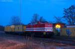 V 100.05 (202 726-6) HGB - Hessische Güterbahn GmbH stand mit einem Arbeitszug in Rathenow abgestellt.